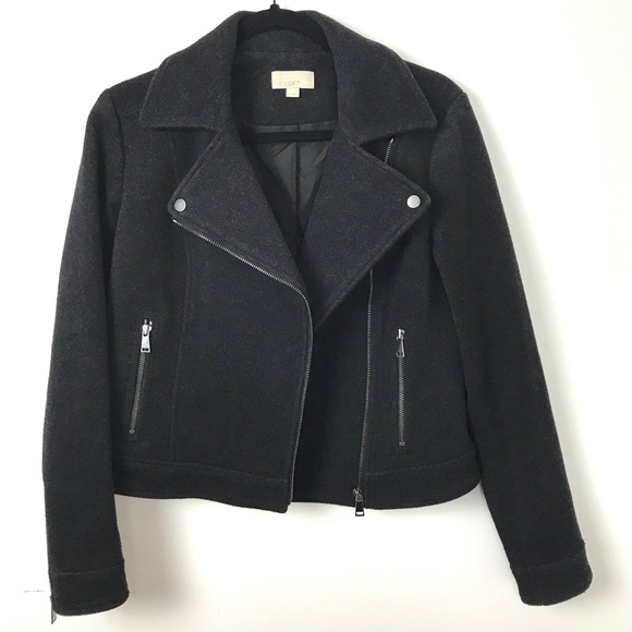 LOFT Jackets & Blazers - Loft | Charcoal Moto zip jacket wool blend Small